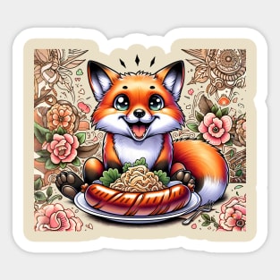 Cute Fox eating german food Sticker